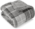 PAVILIA Plaid Sherpa Throw Blanket for Couch Sofa Bed, Light Grey, 50x60 by PAVILIA