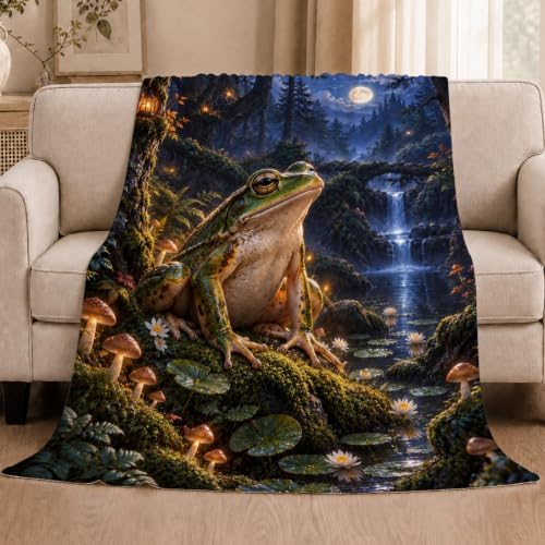 Frog Throw Blanket Moonlit Forest Cute Animal Gifts 40''X50'' - Image 2