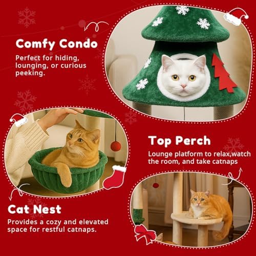 LUCKLIFE 48" Christmas Cat Tree with 2 Condos,Indoor Holiday Pet Tower - Image 5