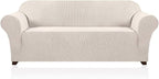 Stretch Sofa Cover Slipcover Couch Covers for 3 Cushion Couch Furniture Protector Sofa Covers with Non Slip Elastic Bottom Dogs Pet Friendly Fitted (Sofa, Ivory)