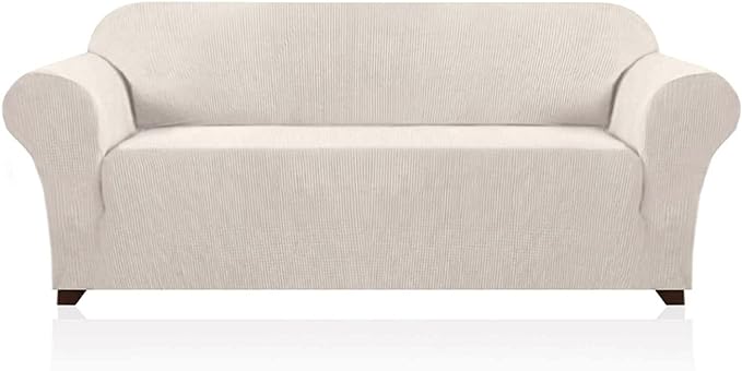 Oversized Stretch Sofa Cover Slipcover 1-Piece, Spandex Jacquard Fabric Universal Couch Cover for 3 Cushion, Washable Non Slip Sofa Cover, Pet Friendly (XL Sofa 101"-110", Ivory)
