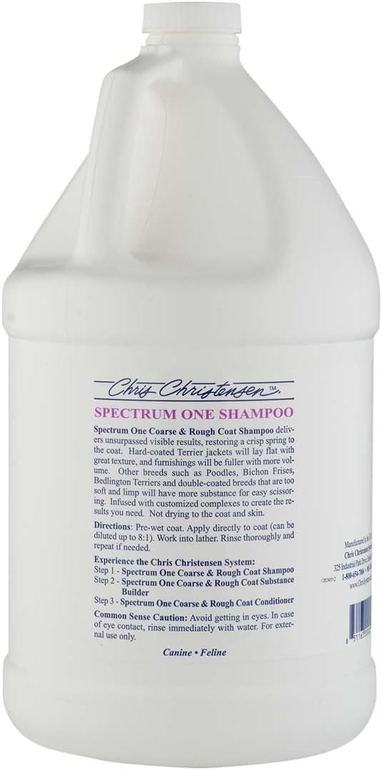 Chris Christensen Spectrum One Dog Shampoo, Coarse and Rough Coat, Groom Like a Professional, Repairs and Protects, Maintains Inner Cortex Hydration, Made in The USA, 1 Gal