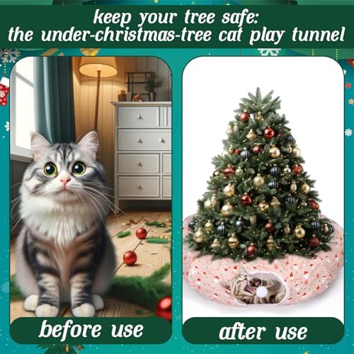 Leyndo Christmas Cat Tunnel Bed Under Tree, 37x10in Tree Skirt, Classic - Image 3