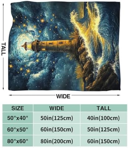 Lighthouse Blanket Coastal Starry Night Blanket for Girls 50"x40" - Image 2