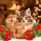 Queekay 6 Pieces Christmas Cat Toy Balls with Bell, 2 Sizes Soft Fuzzy Colorful Interactive Kitten Cat Toys - Image 6