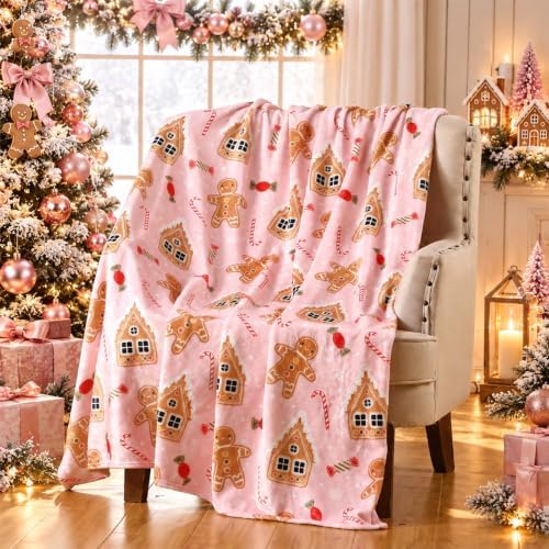 Fuweave Pink Gingerbread Man Christmas Throw Blanket Gifts 50 x 60 Inches - Image 5