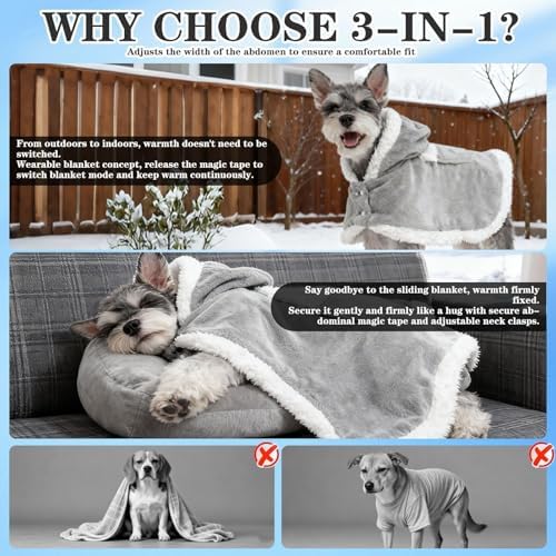 EXPAWLORER Dog Winter Coat with Hat - Fleece Flannel Warm Pet Cloak Cape Blanket with Hood for Cold Weather, Windproof Thicken Dog Sweater Jacket Clothes Vest for Small Medium Large Dogs Cats Grey M - Image 3