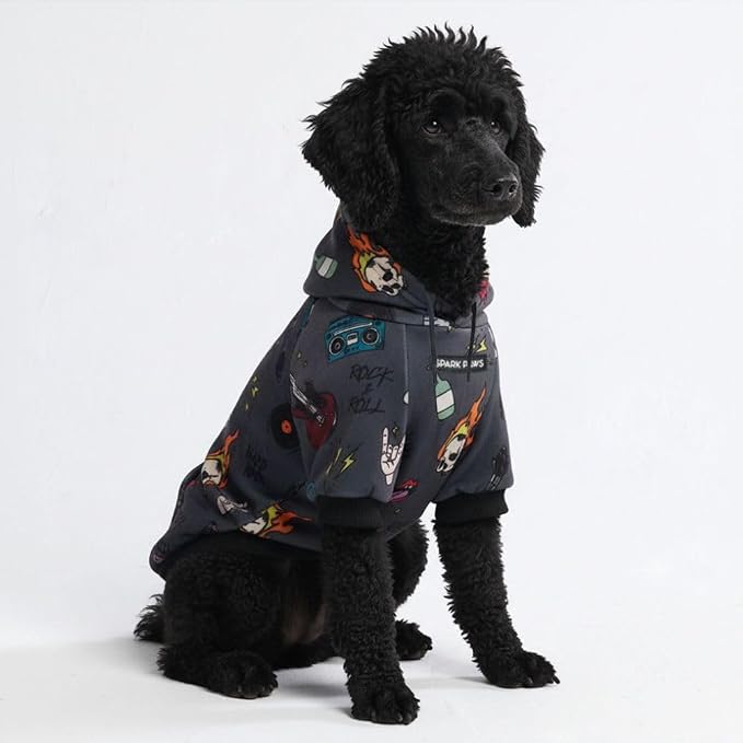 Spark Paws Dog Hoodie – Premium Dog Sweater for Small, Medium, and Large Dogs | Warm Outfits for French Bulldogs, Pitbull, Puppy, Winter Jacket Alternative - Rock and Roll -3XL