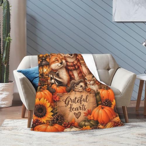 Thanksgiving Fall Blanket Animals Pumpkin Throw Stuff Gifts 80"x60" - Image 5