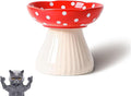 Mushroom Cat Bowl-Whisker Fatigue Cat Bowl,Cute Cat Bowls,Elevated Cat Food Bowl, Lead & Cadmium Free Ceramic Cat Bowls for Food and Water.(Red)