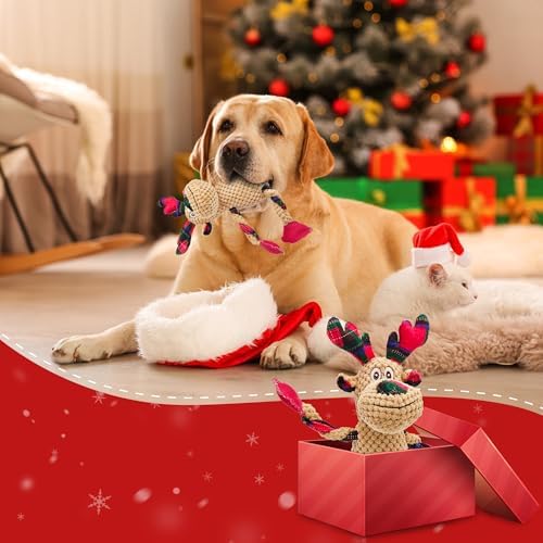 Christmas Squeaky Dog Toys, Stuffed Large Dog Toys to Keep Them Busy, Interactive Plush Chew Toys with Crinkle Paper, Tough Pet Animal Toys for Small Medium Large (Elk) - Image 7