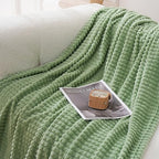 Puncuntex Fleece Throw Blanket Sage Green 60"×80" with Square Grid Design - Image 4