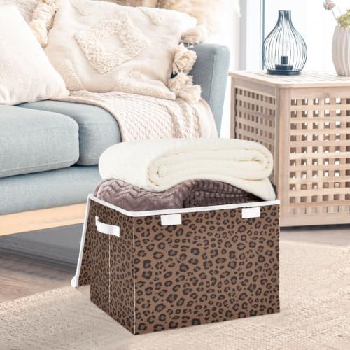 Bolaz Leopard Print Animal Pattern Storage Bins with Lids and Handles, Storage Box Basket with Cover Collapsible Organizer Containers for Home Closet, Shelves - Image 5