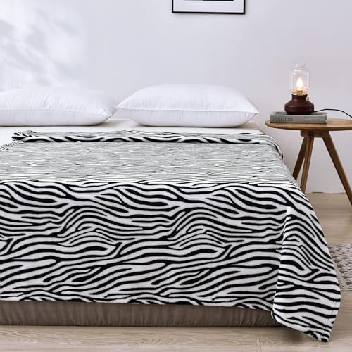 Vessia Zebra Printed Throw Blanket, 300GSM Black and White Couch Blanket - Image 3