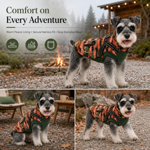 Dog Winter Coat for Large Dogs with Harness, Orange Camo, 2XL - Image 5