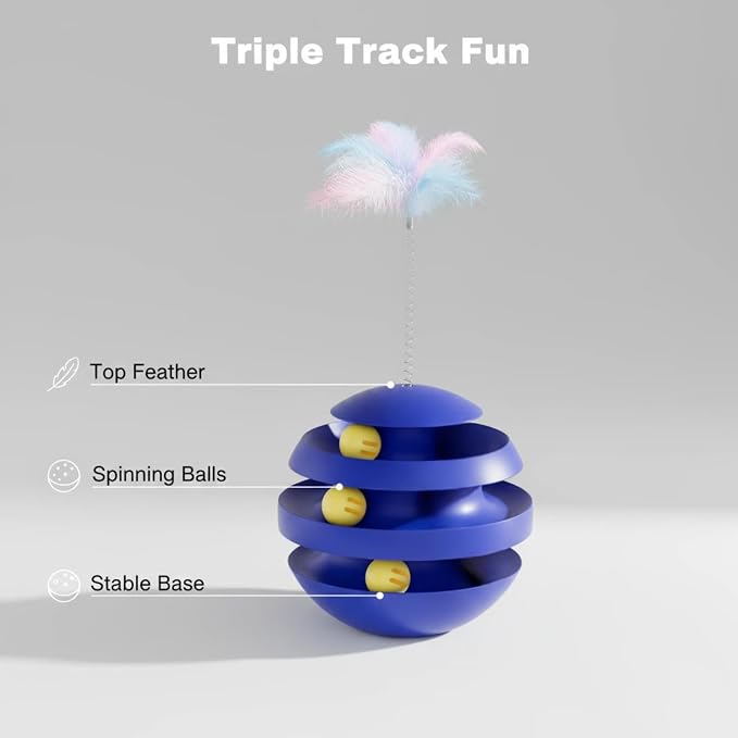 Cat Toys for Indoor Cats, Interactive Cat Ball Track with Feather | Kitten Toy Tumbler, 3-Layer Self Spinning Cat Ball Tower for Bored Indoor Adult Cats