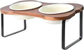 SPUNKYJUNKY Ceramic Elevated Tilted Dog Bowls Bone-Shaped Raised with 2 Height Iron Stand, 6.9'' Dog and Cat Food Water Bowls Set Non-Slip for Small Medium Sized Breed - 20 OZ,Beige