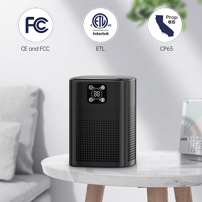Air Purifiers for pets- Honeyuan H13 HEPA Air Purifier for home, Large Room, Coverage of 1095 sqft, Air purifiers with 360°Air Intake, 3 Fan Speeds, 3-Stage Filtration, 24db Sleep Mode, Black