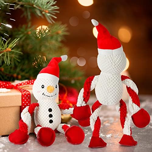 Senneny Christmas Dog Toys, Squeaky Snowman Plush with Ropes for Tug of War, Durable Interactive Chew Toys for Puppy Small Medium Large Dogs - Image 3