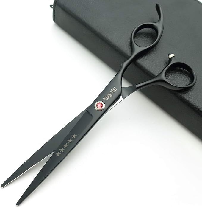 Kingstar 7.0in. Matt Black Professional Pet Grooming Scissors Set,Straight & Thinning & Curved Scissors Set with Comb case A389