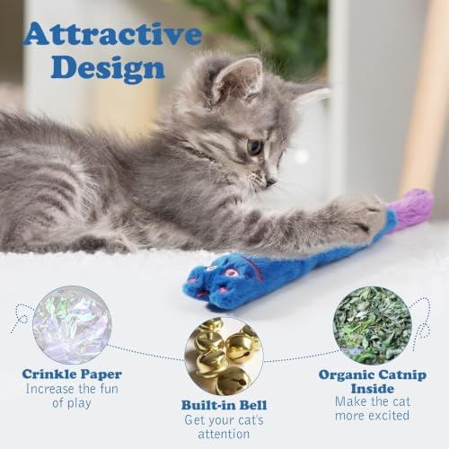 Pawaboo Cat Toys, 2 Pack Plush Catnip Toys with Bell and Crinkle Paper - Image 2
