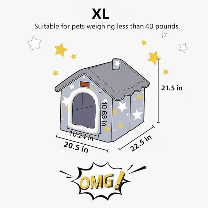 BXEBUI Dog House Indoor Memory Sponge, Foldable Dog House Kennel Bed Mat with Cushion for Small Medium Large Dogs Cats, Winter Warm Cat Nest Puppy Cave Sofa Pet Products (XL)