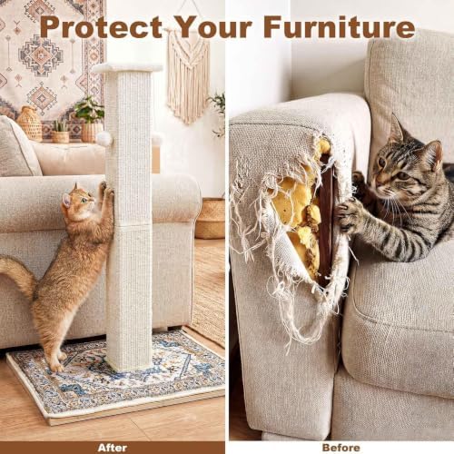 Tall Cat Scratching Post for Indoor Cats Adults with Carpet, White - Image 6