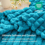 BEDELITE 3D Checked Teal Fleece Twin Throw Blanket for Bed, 60x80 Inch - Image 6