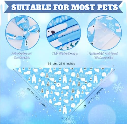 Preboun 50 Pcs Winter Dog Bandanas Bulk, Blue and White Snowman Snowflakes - Image 3