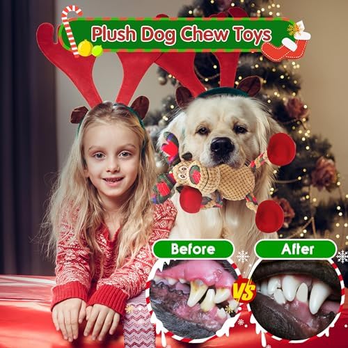 Christmas Plush Squeaky Dog Toy With Crinkle Paper, Cute Puppy Toys With Cotton, Durable Interactive Chew Toys for Small Medium Large Breed - Image 4