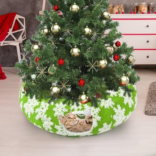 Cat Tunnel Christmas Tree Skirt for 5-7.5ft Trees - Prevent Christmas Tree Falling, Snowflake Patterns Warm Soft Cat Tube Bed with Anti-Slip Mat - Image 7