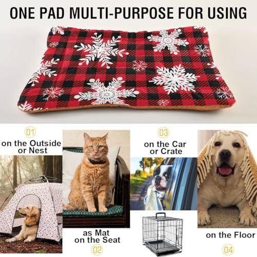Dog Bed Mat Snowflakes Buffalo Plaid Washable Anti Slip Bottom Comfy Kennel Pad Cat Crate Mat Dog Pet Pad 24 x 36 Inches - Image 5