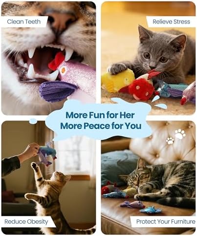 Nocciola Catnip Toys, 5 Pack Cat Toys for Indoor Cats with 100% Natural Catnip, Cotton-Free Kitten Toys in Assorted Colors, Soft Surface, Teething, Chewing & Kicker Floppy Fish Cat Toys - Image 5