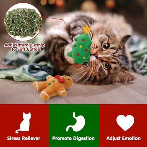 Vansolinne Plush Christmas Catnip Toys for Indoor Cats 6 Pack - Image 2