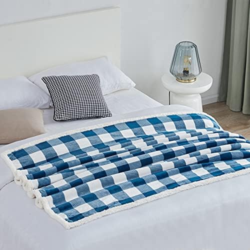 Touchat Sherpa Plaid Twin Blanket 60" X 70", Fuzzy Fluffy Soft Cozy Throw Blanket, Twin Size Plush Fleece Flannel Plush Microfiber Blanket for Couch Bed Sofa (Navy) - Image 5