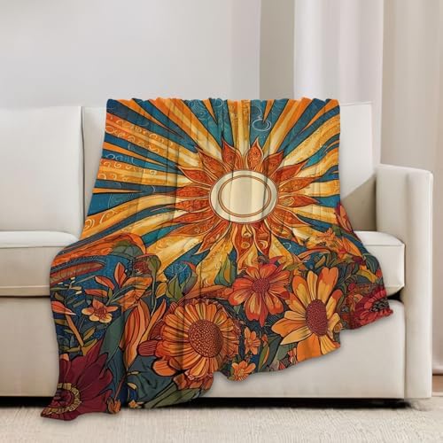 Sunflower Blanket Boho Sunrise Floral Throw Blankets Gifts for Girls Boys Kids Sunflower Lovers Soft Cozy Fleece Plush for Couch Sofa Bed 60"x50" - Image 3