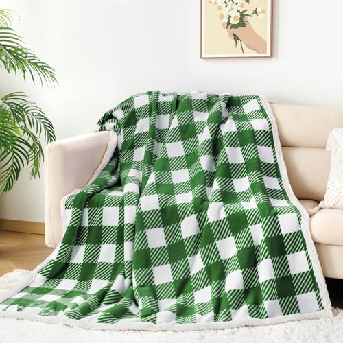 Touchat Sherpa Plaid Twin Blanket 60" X 70", Fuzzy Fluffy Soft Cozy Throw Blanket, Twin Size Plush Fleece Flannel Plush Microfiber Blanket for Couch Bed Sofa (GreenWhite) - Image 7