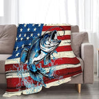 Bass Fish Blanket American Flag Fishing Throw Stuff Gifts 60"x50" - Image 3