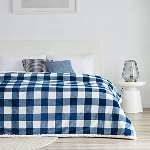 Touchat Sherpa Plaid Twin Blanket 60" X 70", Fuzzy Fluffy Soft Cozy Throw Blanket, Twin Size Plush Fleece Flannel Plush Microfiber Blanket for Couch Bed Sofa (Navy) - Image 4
