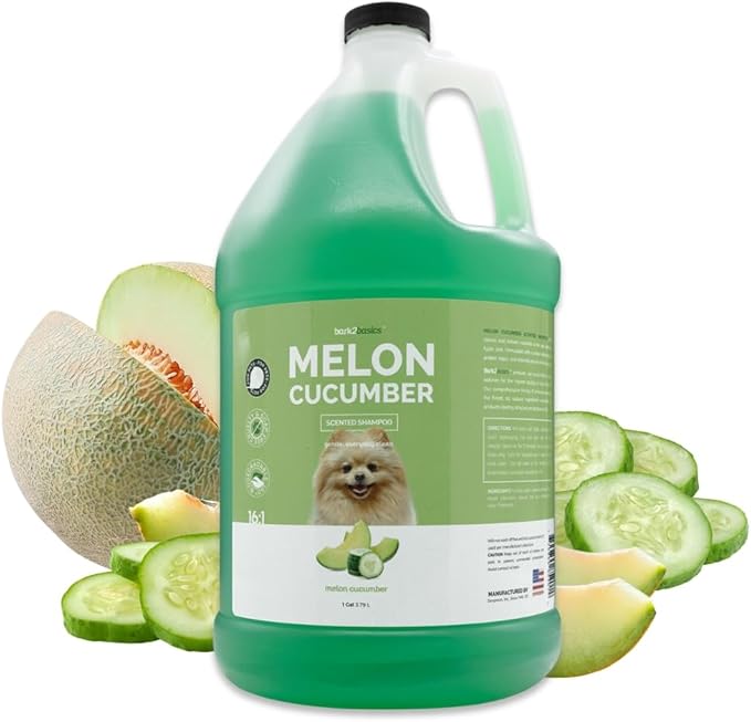 Bark2Basics Melon Cucumber Dog Shampoo, 1 Gallon - Unique Herbal Blend, Professional Grade, Delivers Nutrients to Skin and Coat, Eliminates Smelly Pet Odors | 16:1 Concentrate. Gentle on Pets, Cats and Puppies, Fresh Scent, Soothing Herbal Grooming Was...