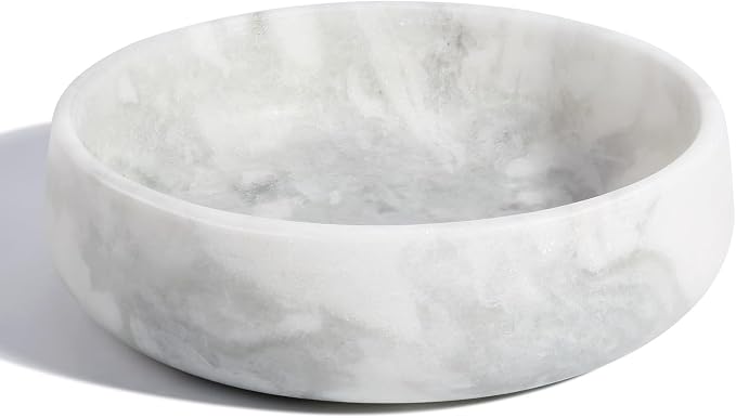 White Dog Bowl, Marble Dog Food Bowl, Non-Slip Water Dish Large, Heavy Duty Pet Bowl for Large Dogs, African Natural Marble, Holds 6 Cups(6lbs)