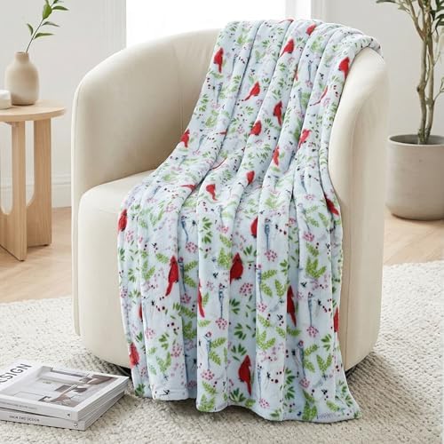 Elegant Comfort Luxury Velvet Super Soft Christmas Prints Fleece Blanket-Holiday Theme Home Décor Fuzzy Warm and Cozy Throws for Winter Bedding, Couch and Gift, 50 x 60 inch, Cardinal - Image 5