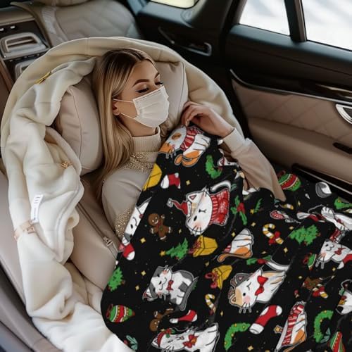 Christmas Cats Throw Blanket - 50"x40" Soft Flannel Fleece Blankets for Couch Sofa Bed, Warm Cozy Lightweight Travel Blanket, for Women Men Kids Cat Lovers - Image 2