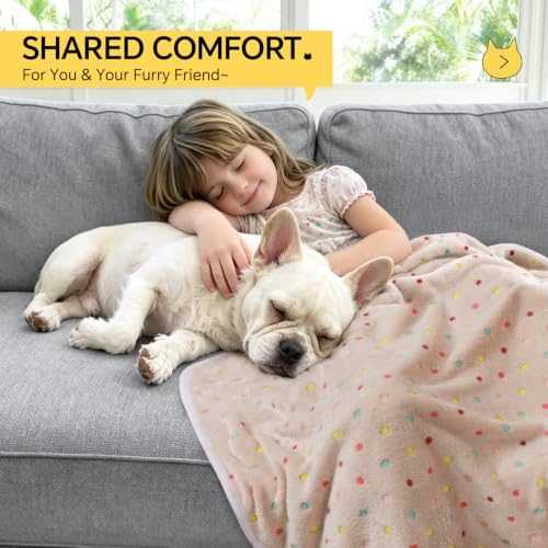 1 Pack 3 Blankets Super Soft Cute Dot Pattern Pet Blanket Flannel Throw for Dog Puppy Cat Dot (Large(41x31), Beige/Brown/Pink) - Image 5