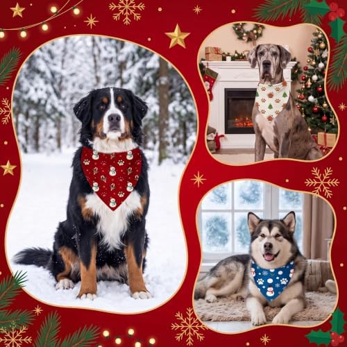 Preboun 50 Pcs Chriastmas Paw Print Dog Bandanas Bulk, Xmas Party - Image 5