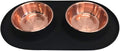 Messy Mutts Double Silicone Dog Feeder, Stainless Bowls, Medium, Copper | Non-Slip Silicone Double Dog Feeder With Two Removable Stainless Steel Bowls For Food And Water