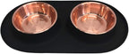 Messy Mutts Double Silicone Dog Feeder, Stainless Bowls, Medium, Copper | Non-Slip Silicone Double Dog Feeder With Two Removable Stainless Steel Bowls For Food And Water