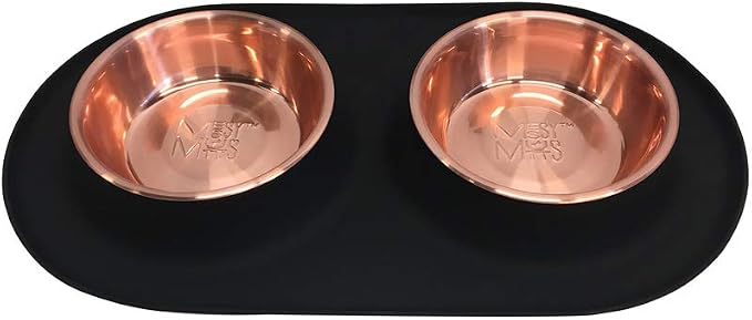 Messy Mutts Double Silicone Dog Feeder, Stainless Bowls, Medium, Copper | Non-Slip Silicone Double Dog Feeder With Two Removable Stainless Steel Bowls For Food And Water