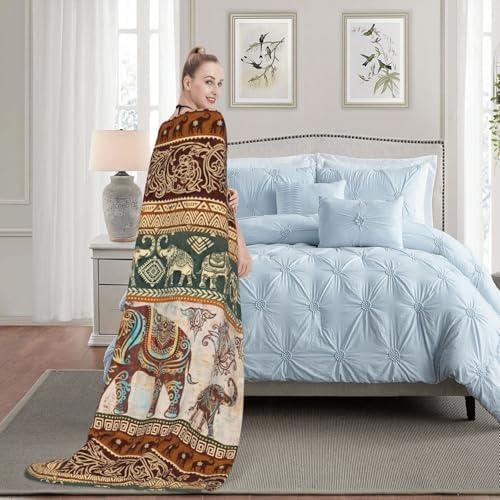 Lotus Elephants Throw Blanket Lightweight Warm Flannel Fleece Blankets Cozy Soft Air Conditioning Blanket Gift for Women Men Girls Boys 60"x50" - Image 2