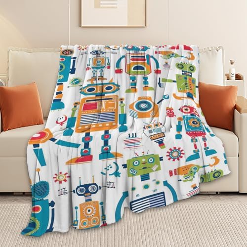 Robot Throw Blanket Cartoon Robot Machine Gifts for Kids Teens Girls Boys Adults Soft Cozy Warm Plush Fluffy Fuzzy Fleece Blanket Birthday Festival Decor 50''X60'' - Image 4